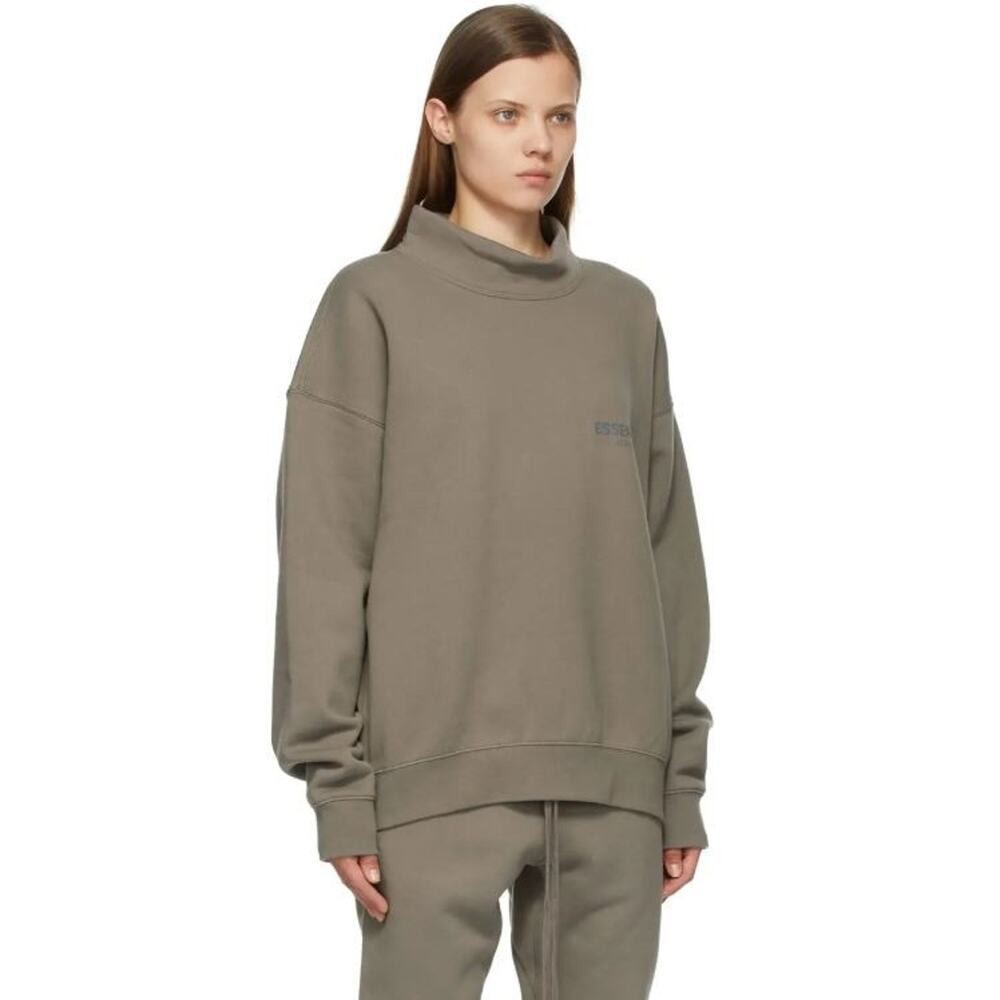 Essentials Mock Neck Pullover Sweatshirt Taupe - … - image 2